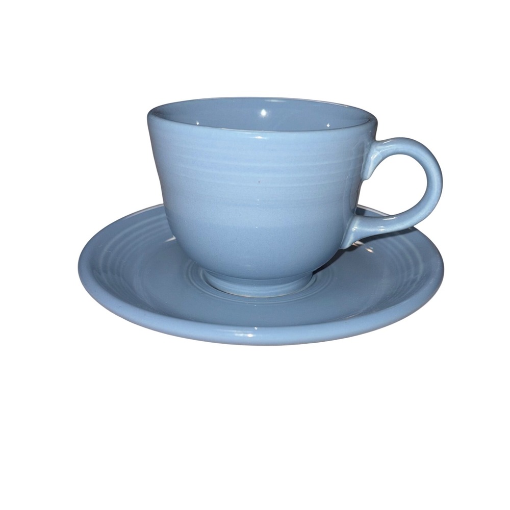 Fiesta Periwinkle Blue Cup and Saucer Set Homer Laughlin USA Pottery Art Deco